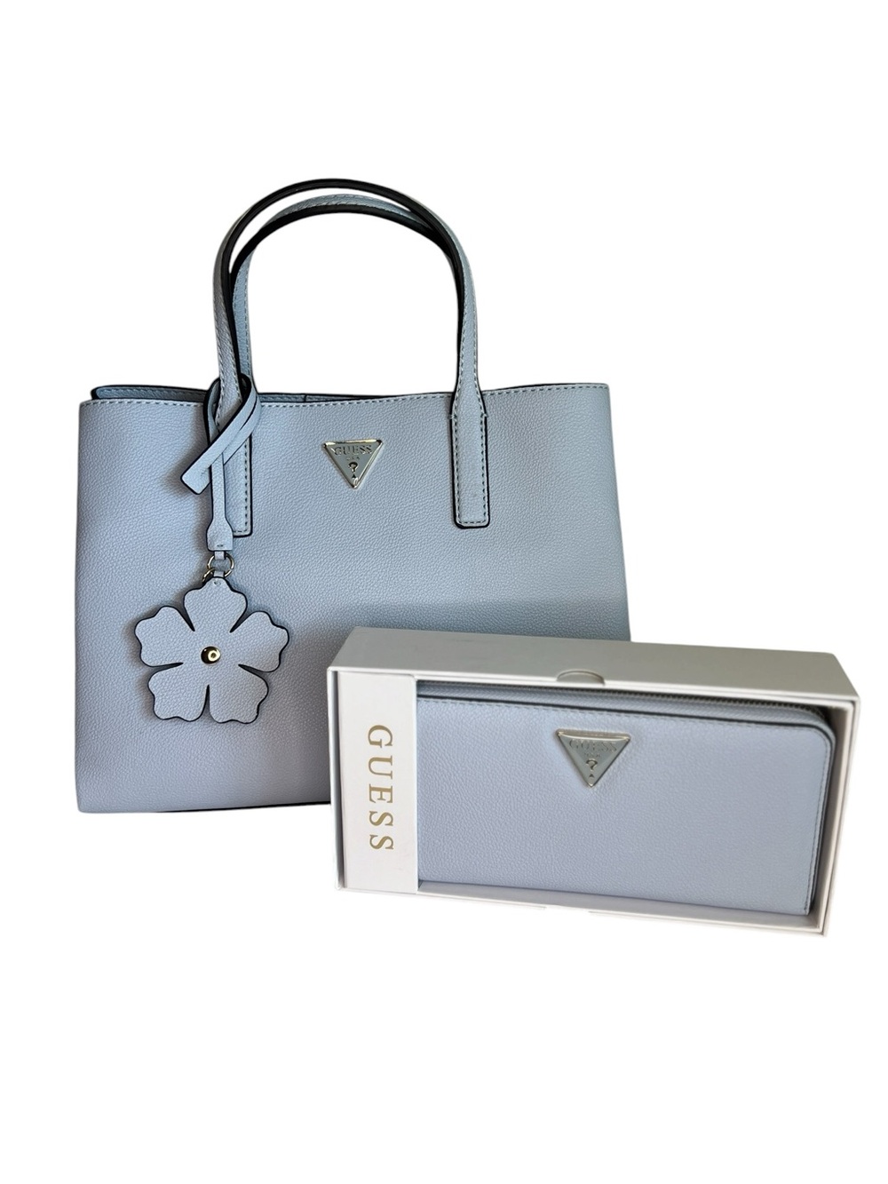 Guess Lucci Blue Medium Girlfriend Satchel NWOT + Matching Zip Wallet NIB Set